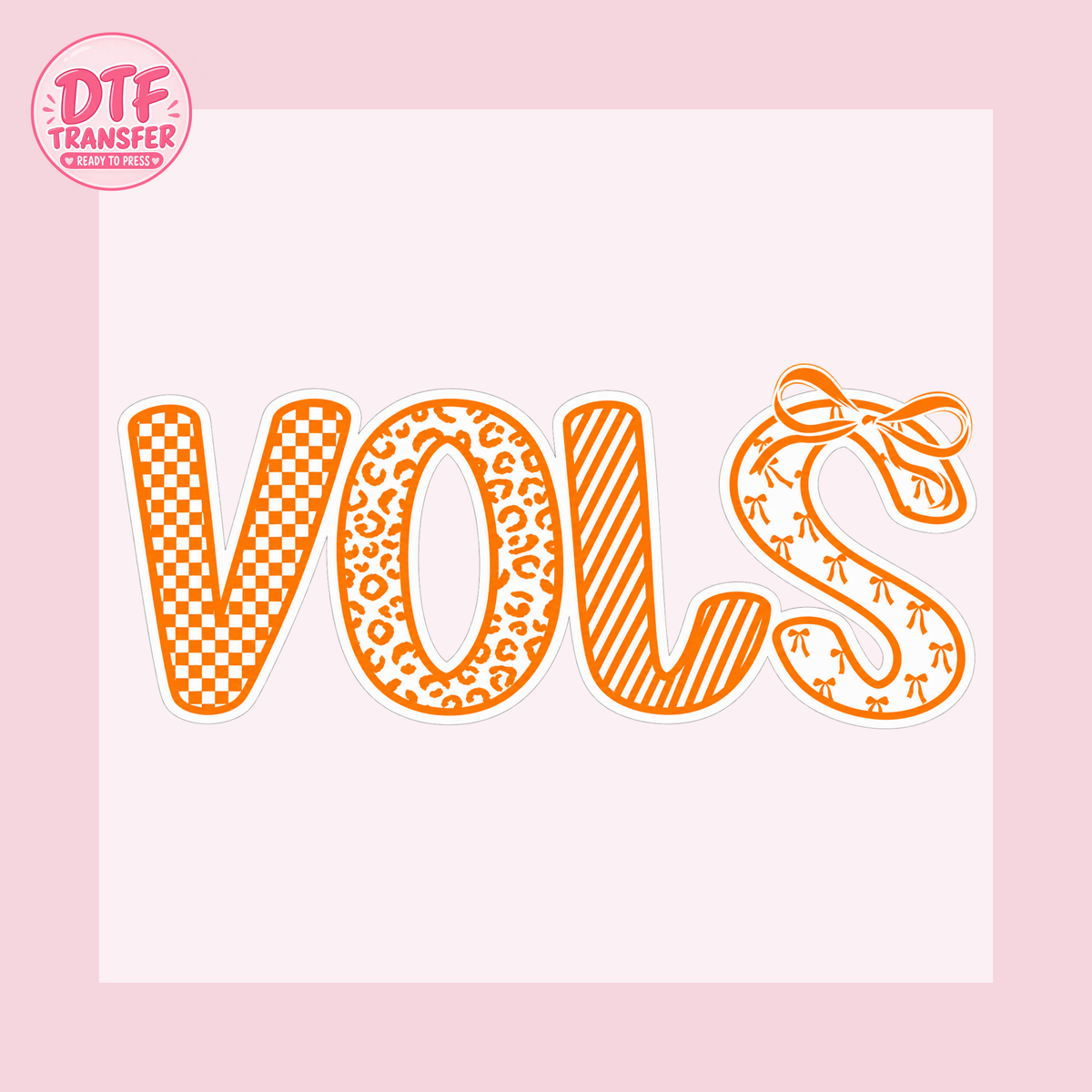 Orange VOLS Patterned Bow DTF Transfer