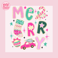 Merry Pink & Mint Christmas Letter Collage DTF Transfer