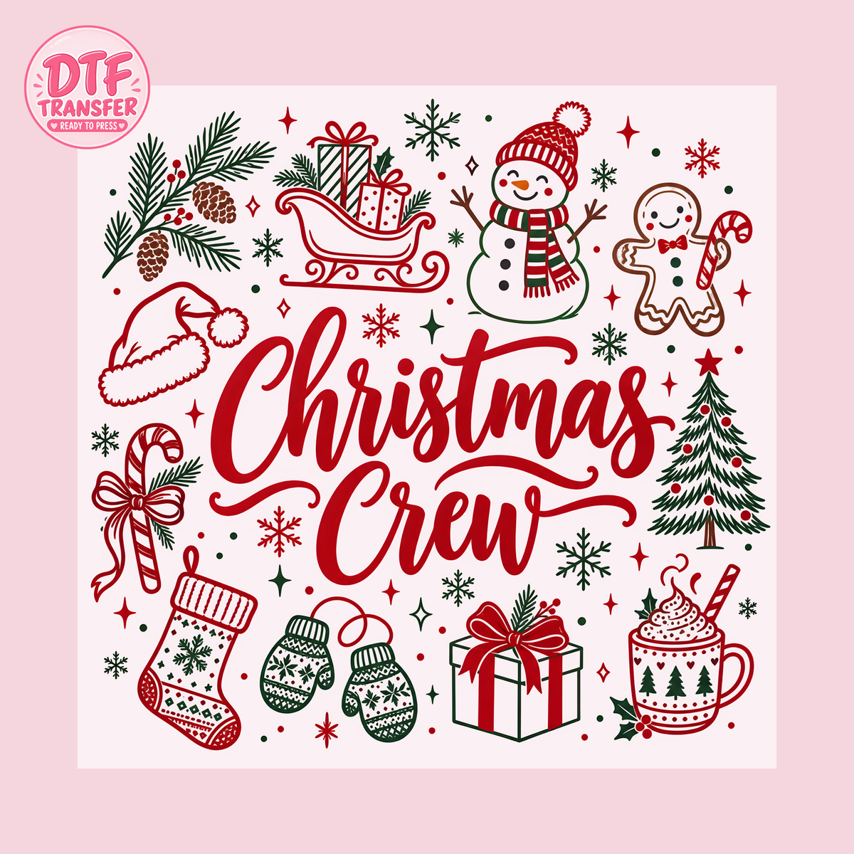 Christmas Crew Red & Green Holiday DTF Transfer