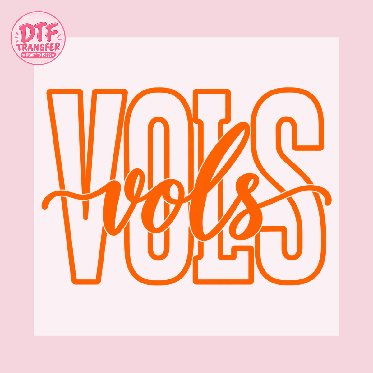 Orange Vols Layered Script DTF Transfer