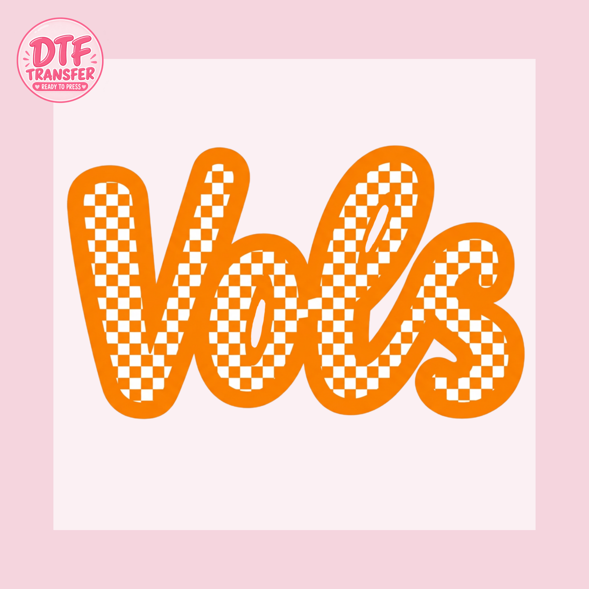 Orange Checkerboard VOLS Script DTF Transfer