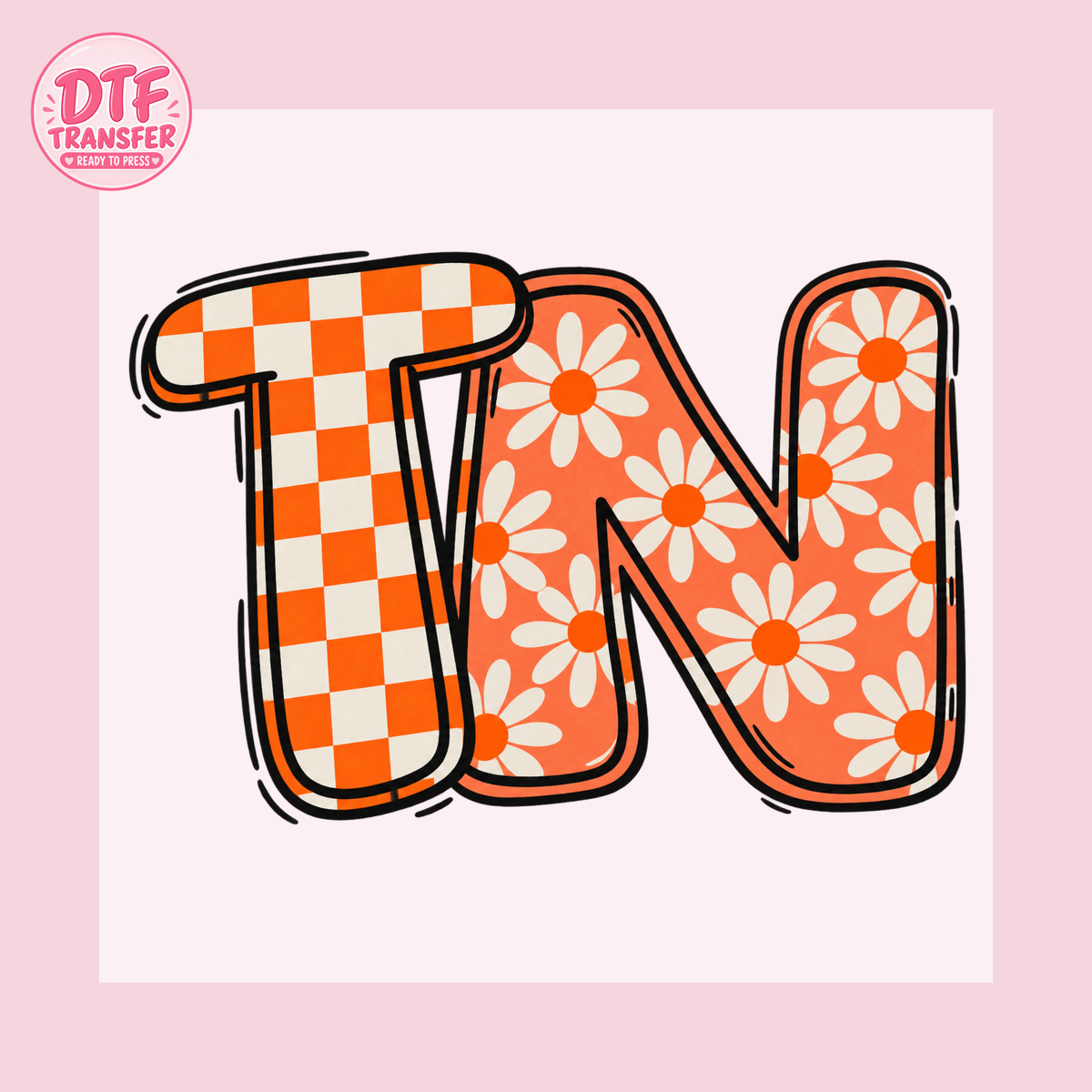 Tennessee TN Orange Checkerboard & Daisy DTF Transfer