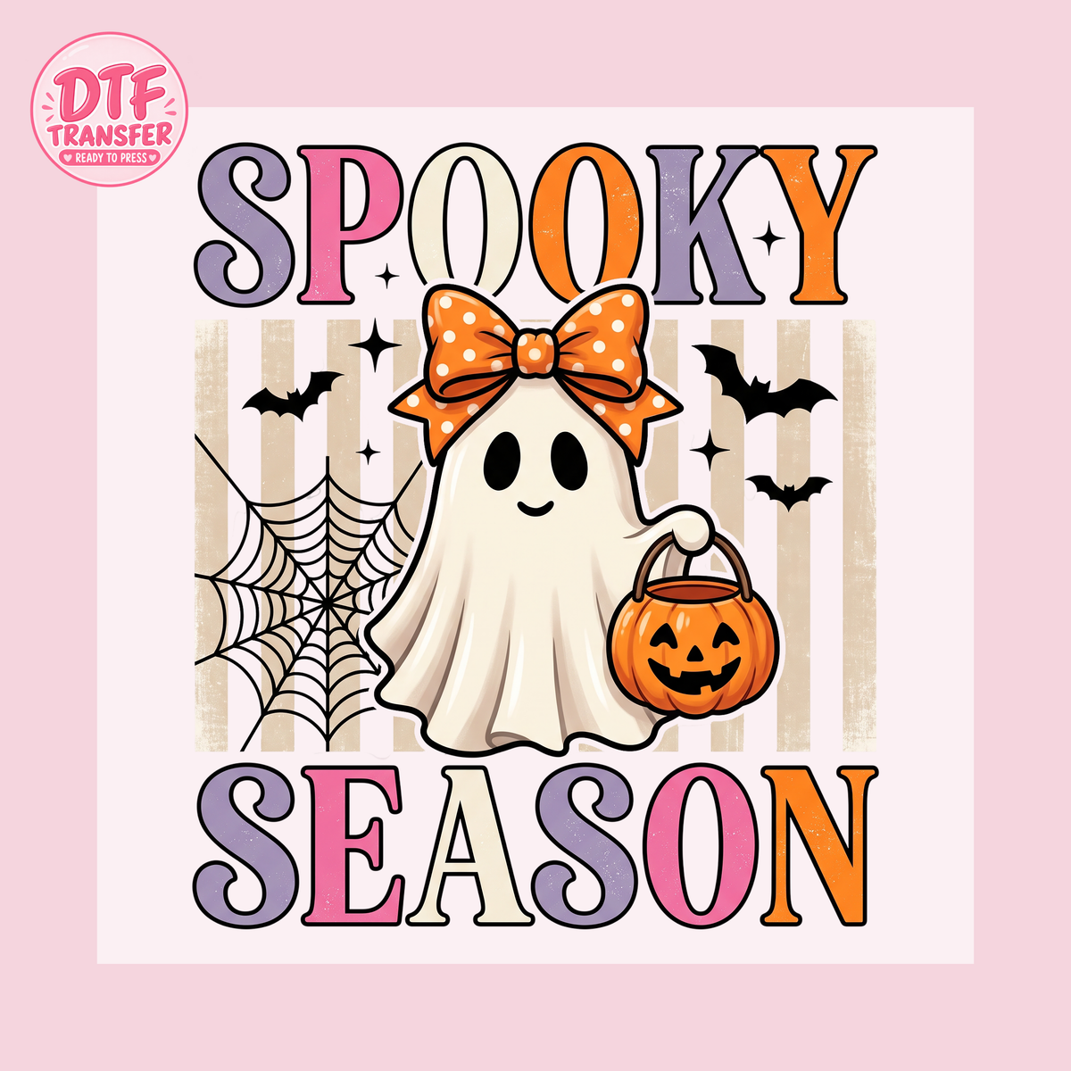 Spooky Season Pink Bow Ghost DTF Transfer