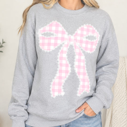 Pink Gingham Coquette Bow Crewneck Sweatshirt