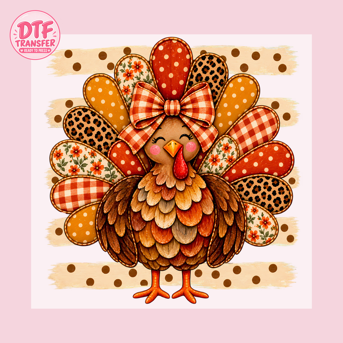 Patchwork Thanksgiving Turkey DTF Transfer